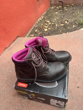 Brahma Brown Lace-Up Work Boots with Pink Lining